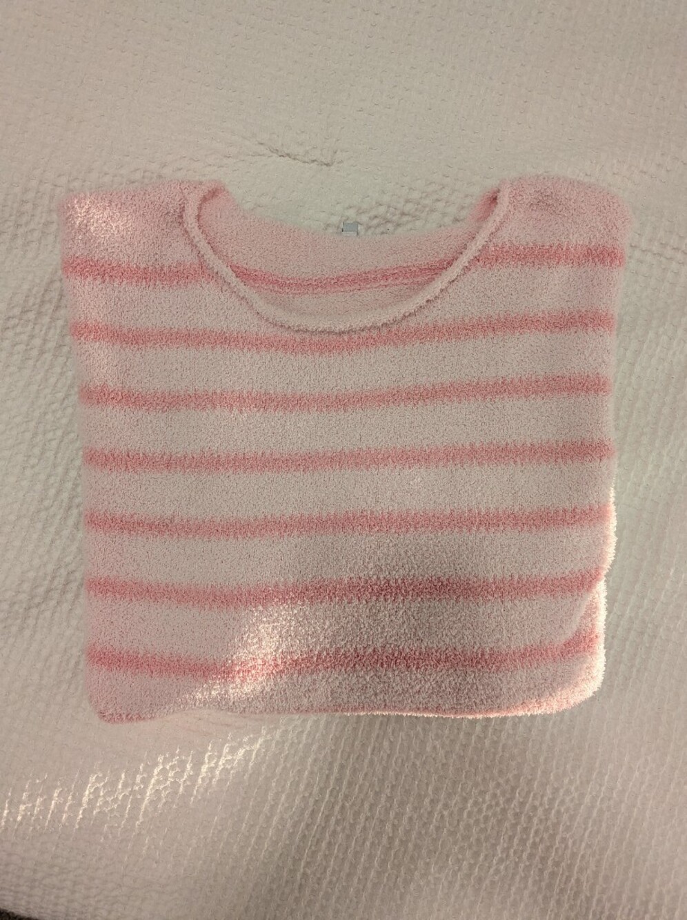 Cozy Pink Striped Fuzzy Sweater
